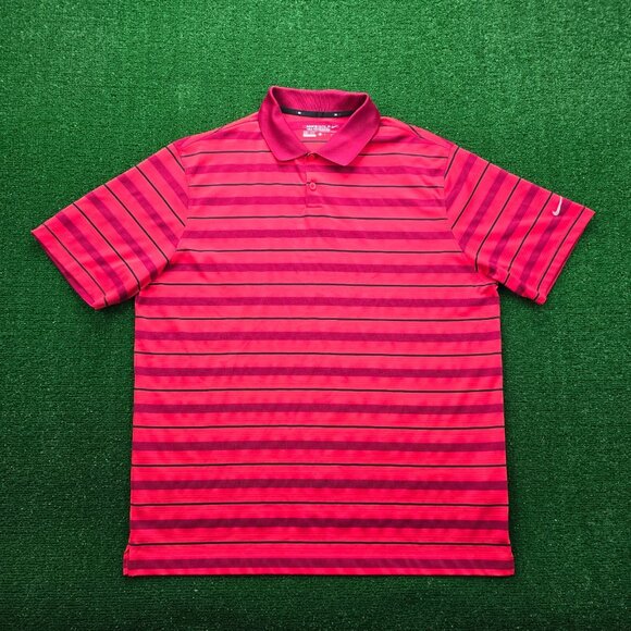 Nike Golf Polo Shirt Mens XL Red Striped Tour Performance Dri Fit‎ Preppy Casual - Picture 1 of 9